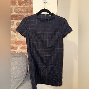 Theory Navy and Brown Checkered Mini Dress